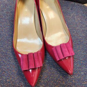 Kitten Patent Leather Talbots Heels Deep Red/Magenta Ruffled Bow Women's 11 B